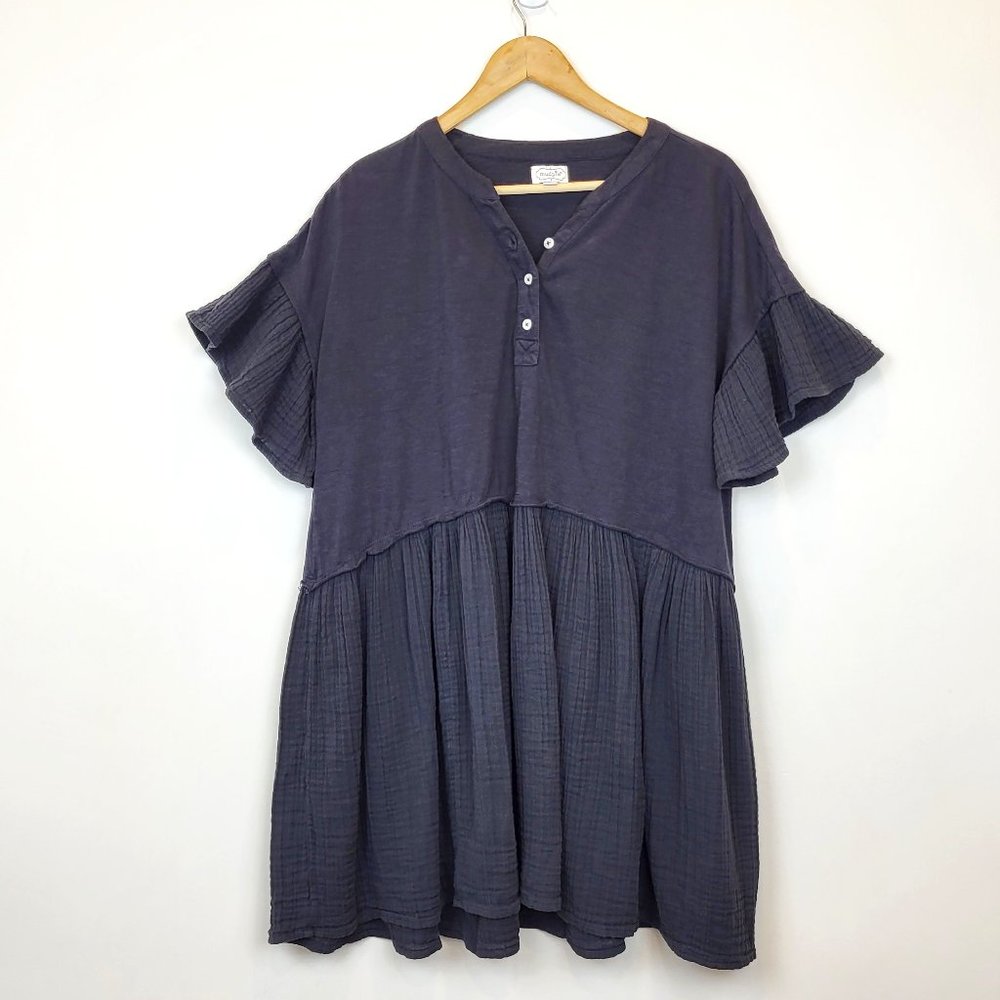 Mud Pie Black Oversized Flowy Short Sleeve Cotton Mini Dress, Size Small, GUC
